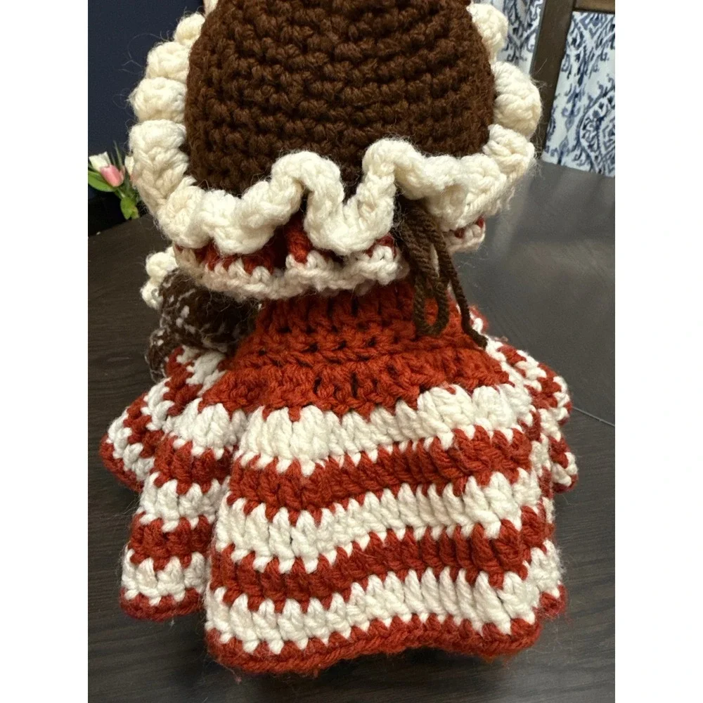 Vintage‎ Style Handmade Crochet Doll Vinyl Face Brown Rust Cream 16 Inch